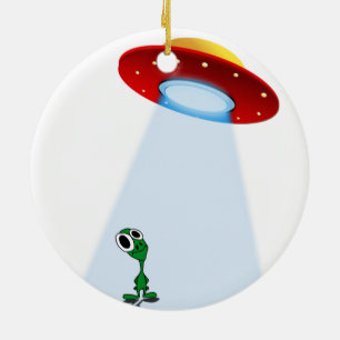 Entzückendes kleines alien u. FliegenSaucer Keramik Ornament