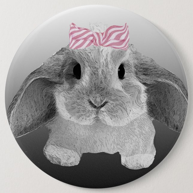 Entzückendes kleines Häschen mit einem rosa Bogen Button (Vorderseite)