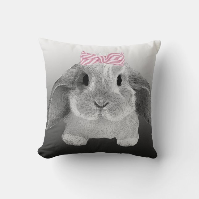 Entzückendes kleines Häschen mit einem rosa Bogen Kissen (Vorderseite)