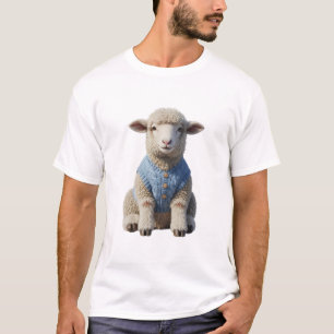 Entzückendes kleines Schaf mit blauem Strickweste T-Shirt