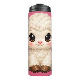 Entzückendes lächelndes Lamm-Cartoon-Design-Banner Thermosbecher