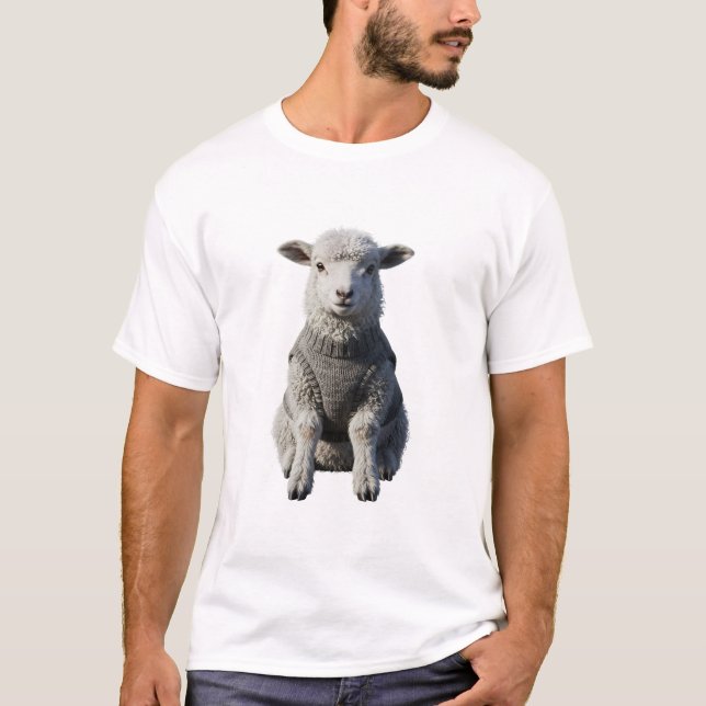 Entzückendes Lamm mit gestricktem Pullover (Vorderseite)
