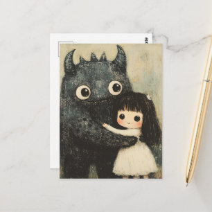 Entzückendes Mädchen und ihr Monsterfreund Fantasi Postkarte