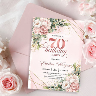 Entzückendes Rosa Schimmerndes Florales 70. Geburt Einladung