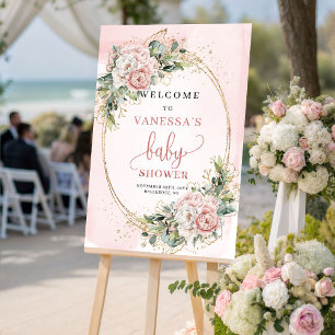 Entzückendes Roségold-Blumen-Baby-Shower-Willkomme Poster