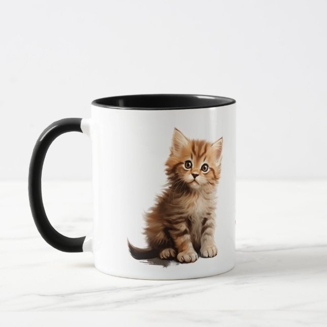 Entzückendes rotes Kätzchen "Bleib Pawsitiv" Zweif Tasse (Links)