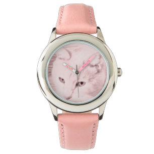 Entzückendes sahniges des Kindes die Katzenuhr Armbanduhr