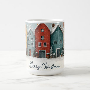Entzückendes schneebedecktes Dorf "Frohe Weihnacht Kaffeetasse