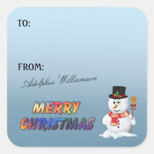 Entzückendes Schneemann-Weihnachtsgeschenk-Etikett Quadratischer Aufkleber