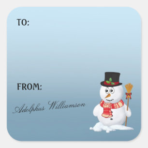 Entzückendes Schneemann-Weihnachtsgeschenk-Etikett Quadratischer Aufkleber