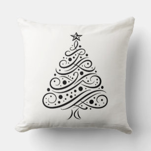 Entzückendes schwarz-weißes Weihnachtsbaum-Akzentk Kissen