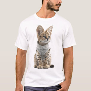 Entzückendes Serval-Kätzchen im gestrickten Pullov T-Shirt