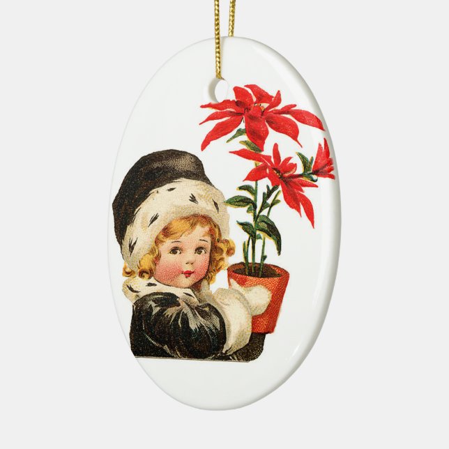 entzückendes Vintages Mädchen und Pflanze Keramikornament (Links)