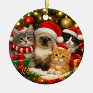 Entzückendes Weihnachts-Kätzchen-Ornament Keramik Ornament
