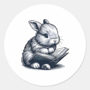 Entzücknende Hasenzeichnung zum Lesen für Buchlieb Runder Aufkleber