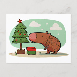 Entzücknende verspielt Weihnachts Capybara Zeichnu Postkarte