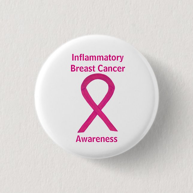Entzündlicher Brustkrebs Hot Pink Ribbon Button (Vorderseite)