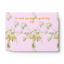 Enveloppe de mariage à fleurs roses élégantes – "N