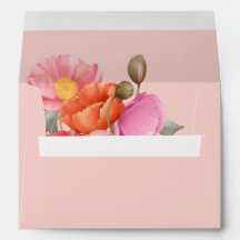 Enveloppe de mariage au coquelicot aquarelle rose