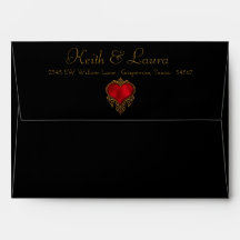 Enveloppe de mariage élégante rouge noir or