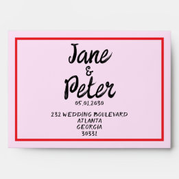 Enveloppe de mariage rose et rouge rayée