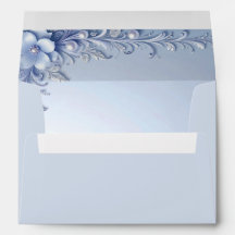 Enveloppe Fleurs Ornées Bleues avec Perles