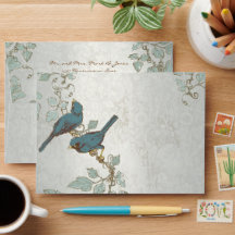 Enveloppe Mariage aux oiseaux Turquoises vintages