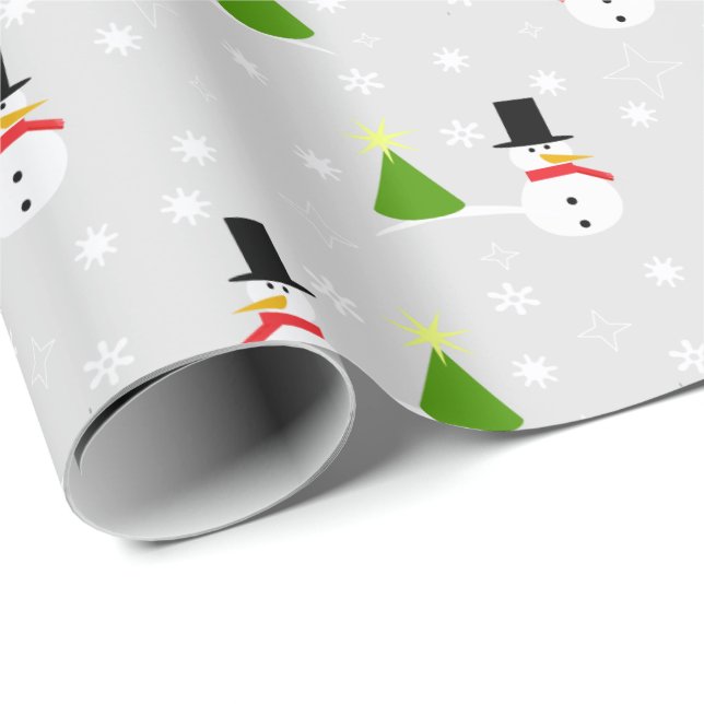 Enveloppement de Noël Snowman Papier Cadeau (Coin rond)