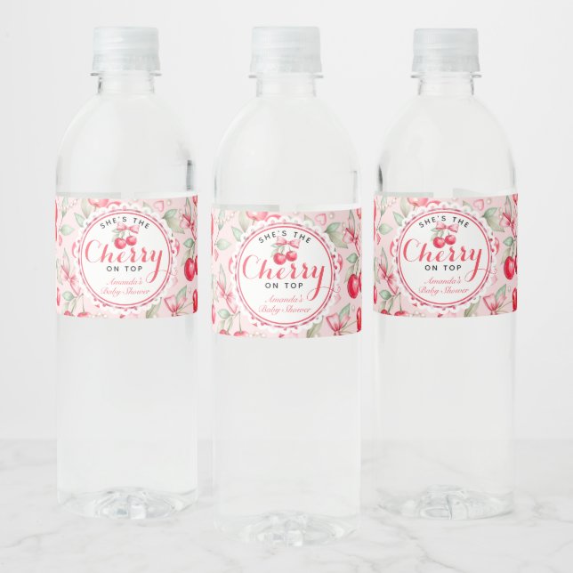 Enveloppement Étiquette Baby shower à eau cerise (Bouteilles)