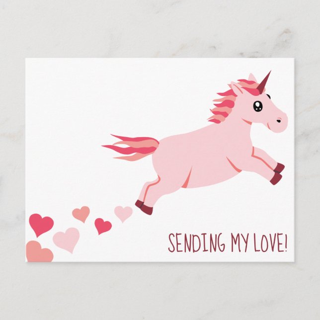 Envoyer l'amour rose Unicorn Coeurs Carte postale (Devant)
