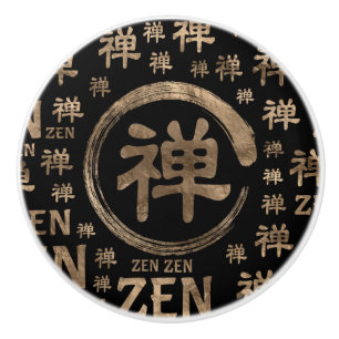Enzo Circle Zen Symbol und Wortmuster auf schwarz Keramikknauf