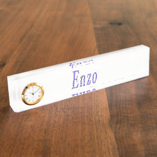 Enzo,_Name,_Logo, Schreibtischnamensplatte mit Uhr Namensplakette