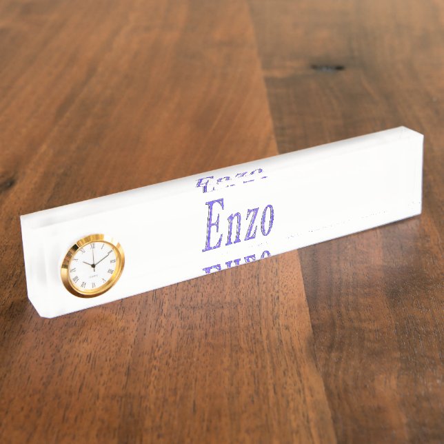 Enzo,_Name,_Logo, Schreibtischnamensplatte mit Uhr Namensplakette (Seite)