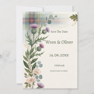 Épargnez la carte de mariage tartan à chardon de f