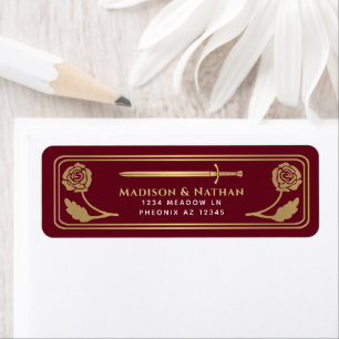 Épée de Fantaisie Médiévale Rouge Or Étiquette de