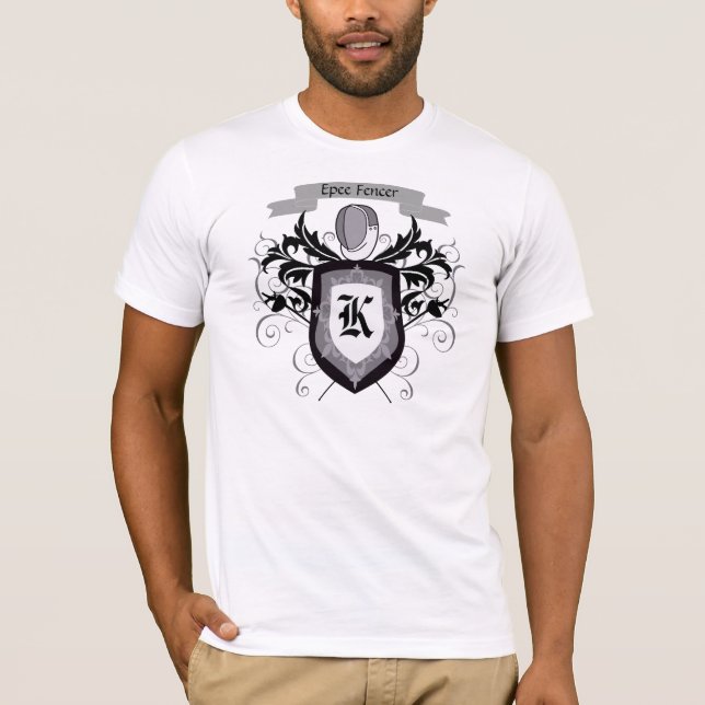 Epee, der den T - Shirt der Wappen-weißen Männer (Vorderseite)