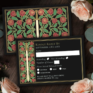 Épée florale médiévale noire or RSVP de mariage