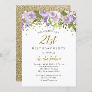 Éperche Floral Purple 21e anniversaire Invitation