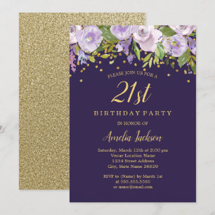 Éperche Floral Purple Gold 21e Invitation d'annive