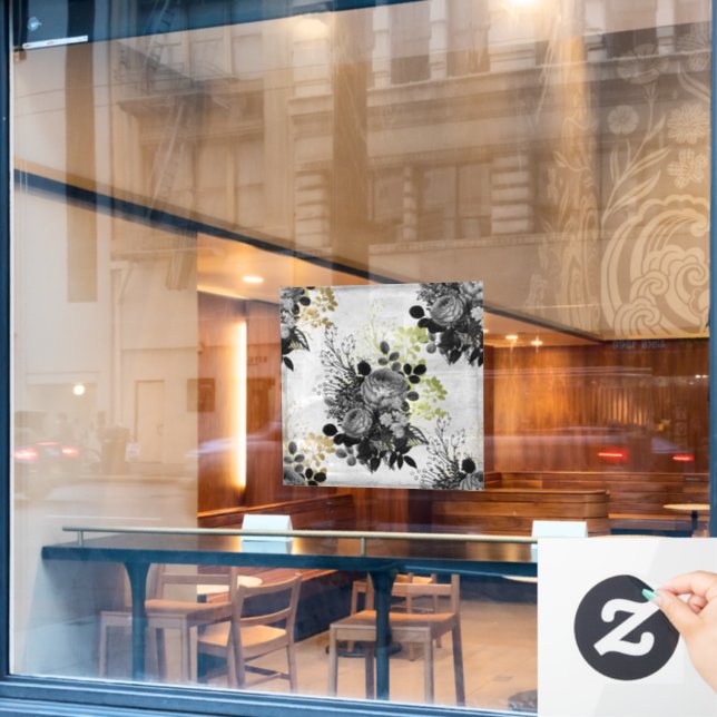 Ephemera Black & Gold Floral Fensteraufkleber (Café-Fenster)
