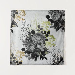 Ephemera Black & Gold Floral Wandteppich