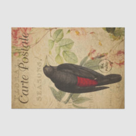 Ephemera Black Red Bird Rosa Roses Decoupage Seidenpapier