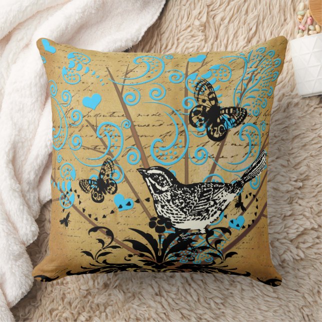Ephemera Bright Modern Tree Bird Vintag Butterfly Kissen (Decke)