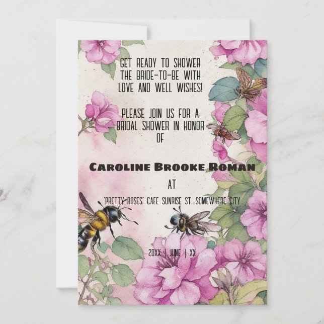 Ephemera Cosmos Blume und Bienen-Brautparty Einladung (Vorderseite)