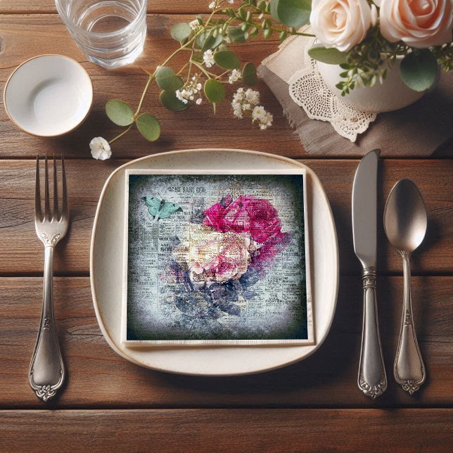 Ephemera Floral Butterfly Newsprint Serviette (Von Creator hochgeladen)