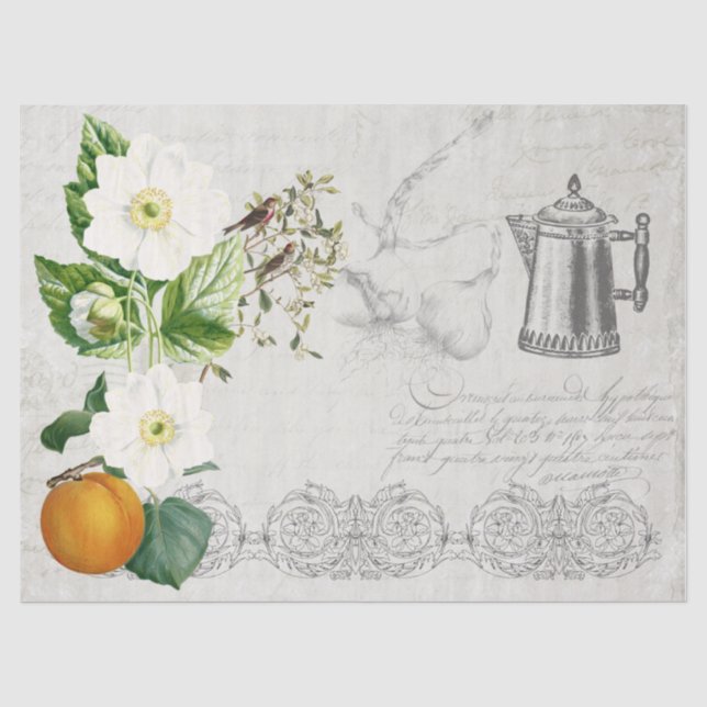 Ephemera Floral Coffee Pot Decoupage Französisch Seidenpapier (Vorderseite)