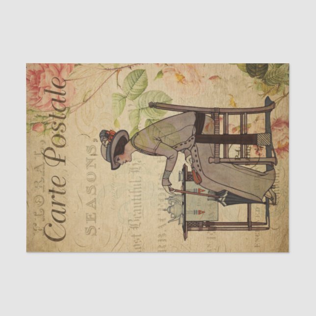 Ephemera Französisch Frauen, die Tea Floral Decoup Seidenpapier (Vorderseite)