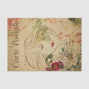 Ephemera Französisch Postcard Line Art Decoupage Seidenpapier