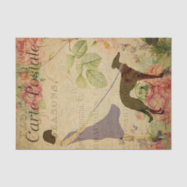 Ephemera Französisch Postkartenfrau Hund Decoupage Seidenpapier