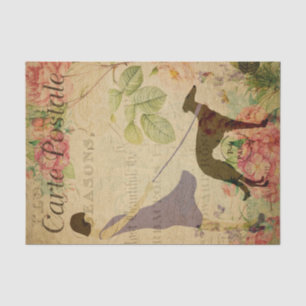 Ephemera Französisch Postkartenfrau Hund Decoupage Seidenpapier